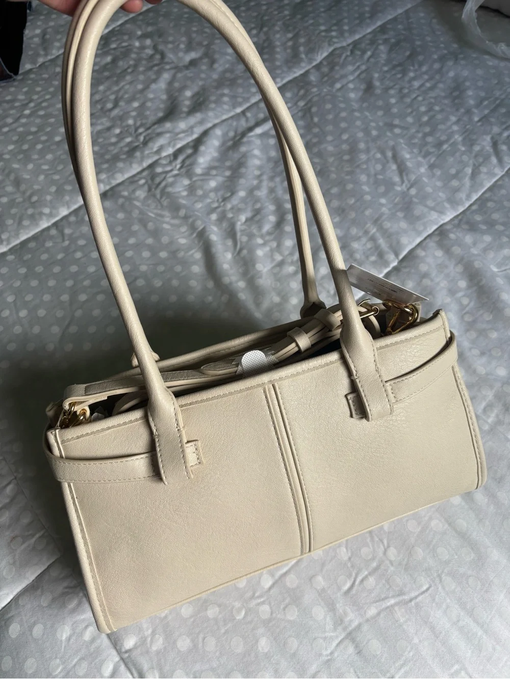 Time and Tru Cream Shoulder Bag with Gold Hardware
